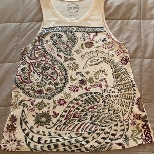 Cream Lucky Brand Tank with Peacock Large
